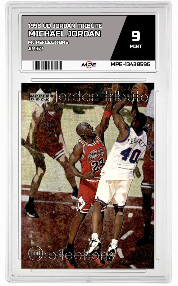 1998 UD JORDAN TRIBUTE MJ REFLECTIONS #MJ77 MICHAEL JORDAN MPE 9 MINT — graded card auctioned from the MPE vault