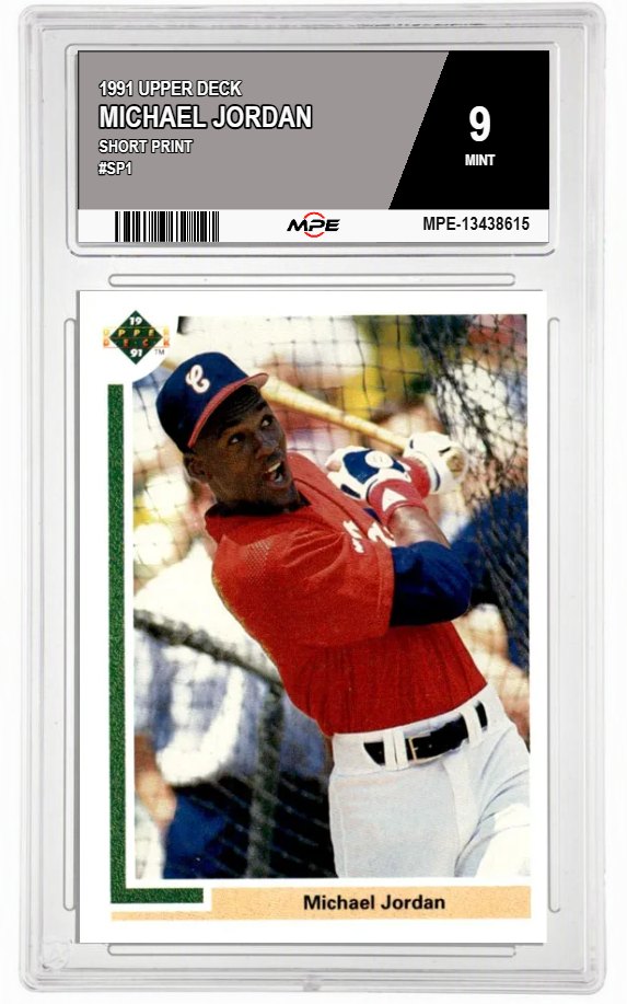 1991 UPPER DECK Short Print #SP1 MICHAEL JORDAN MPE 9 MINT — graded card auctioned from the MPE vault