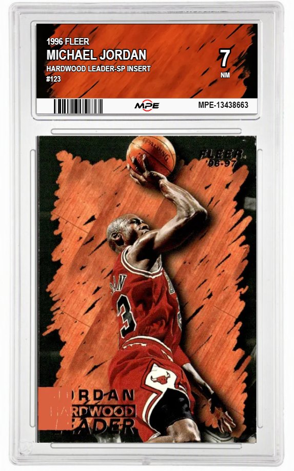 1996 FLEER HARDWOOD LEADER-SP Insert #123 MICHAEL JORDAN MPE 7 NM — graded card auctioned from the MPE vault