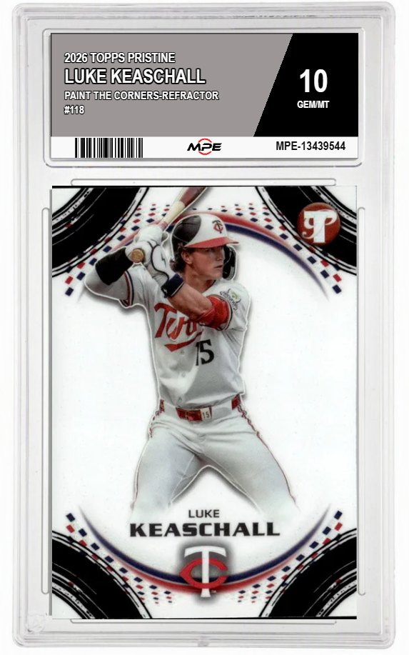 2026 TOPPS PRISTINE PAINT THE CORNERS-REFRACTOR #118 LUKE KEASCHALL MPE 10 GEM/MT — graded card auctioned from the MPE vault
