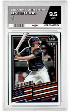 2026 STARS & STRIPES PRIZM USA BASEBALL RED #79 LEVI LEATHERS MPE 9.5 MINT+ — graded card up for auction