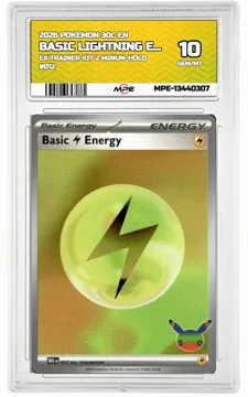 2026 POKEMON 30C EN EX TRAINER KIT 2 MINUN-HOLO #012 BASIC LIGHTNING ENERGY MPE 10 GEM/MT — graded card up for auction