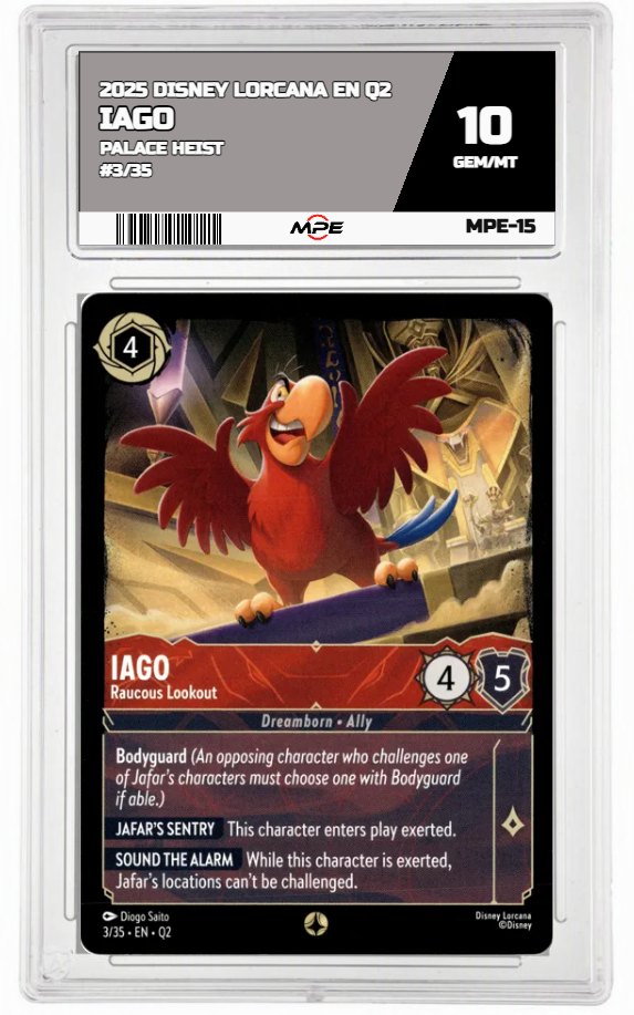 2025 DISNEY LORCANA EN Q2 PALACE HEIST #3/35 IAGO MPE 10 GEM/MT — graded card auctioned from the MPE vault