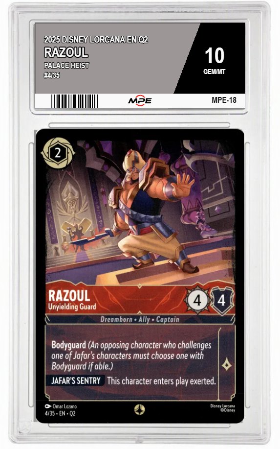 2025 DISNEY LORCANA EN Q2 PALACE HEIST #4/35 RAZOUL MPE 10 GEM/MT — graded card auctioned from the MPE vault