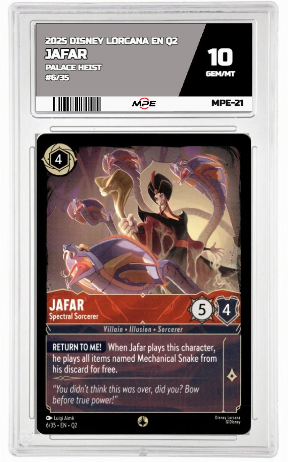 2025 DISNEY LORCANA EN Q2 PALACE HEIST #6/35 JAFAR MPE 10 GEM/MT — graded card auctioned from the MPE vault