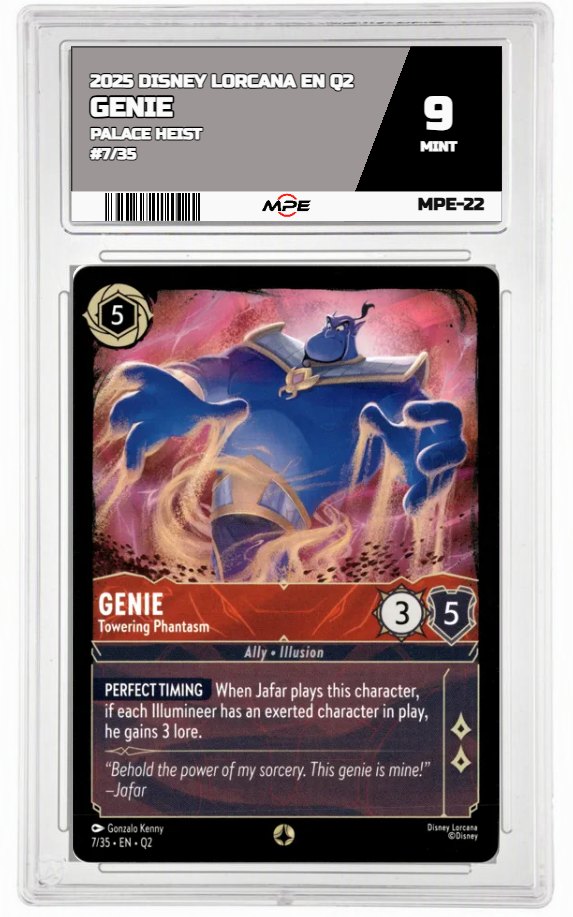 2025 DISNEY LORCANA EN Q2 PALACE HEIST #7/35 GENIE MPE 9 MINT — graded card auctioned from the MPE vault