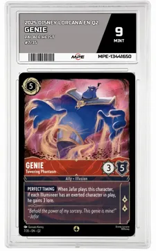 2025 DISNEY LORCANA EN Q2 PALACE HEIST #7/35 GENIE MPE 9 MINT — graded card up for auction