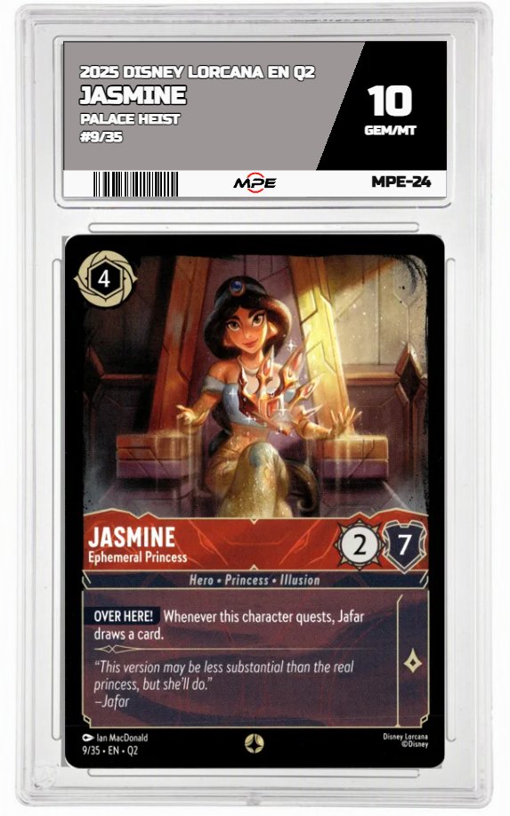 2025 DISNEY LORCANA EN Q2 PALACE HEIST #9/35 JASMINE MPE 10 GEM/MT — graded card auctioned from the MPE vault