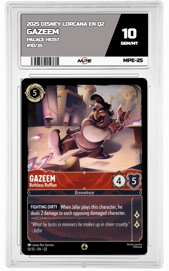2025 DISNEY LORCANA EN Q2 PALACE HEIST #10/35 GAZEEM MPE 10 GEM/MT — graded card auctioned from the MPE vault