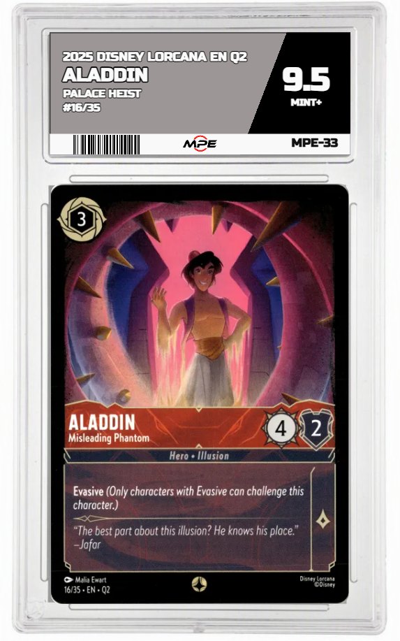 2025 DISNEY LORCANA EN Q2 PALACE HEIST #16/35 ALADDIN MPE 9.5 MINT+ — graded card auctioned from the MPE vault