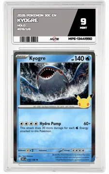 2026 POKEMON 30C EN HOLO #019/128 KYOGRE MPE 9 MINT — graded card up for auction