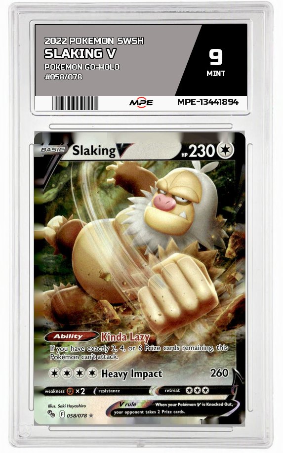 2022 POKEMON SWSH POKEMON GO-HOLO #058/078 Slaking V MPE 9 MINT — graded card auctioned from the MPE vault
