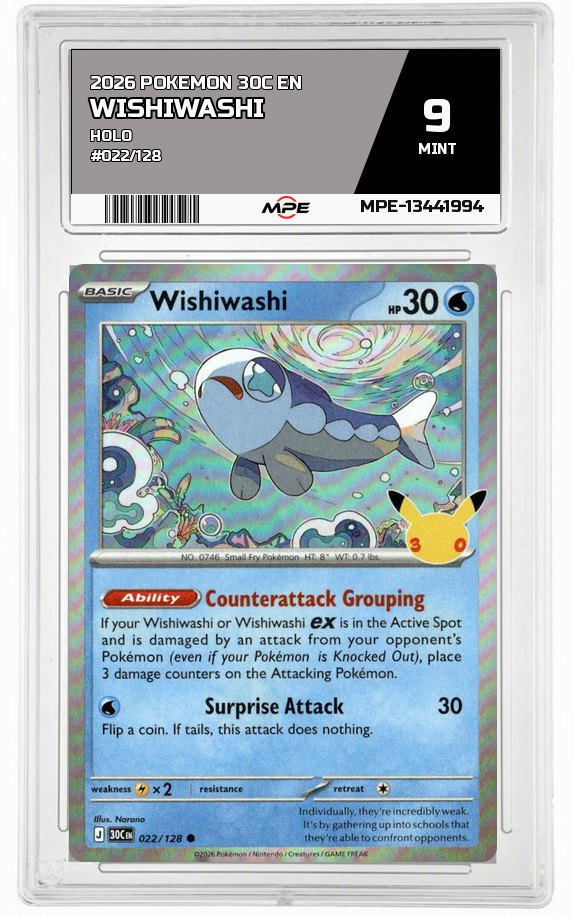 2026 POKEMON 30C EN HOLO #022/128 WISHIWASHI MPE 9 MINT — graded card auctioned from the MPE vault