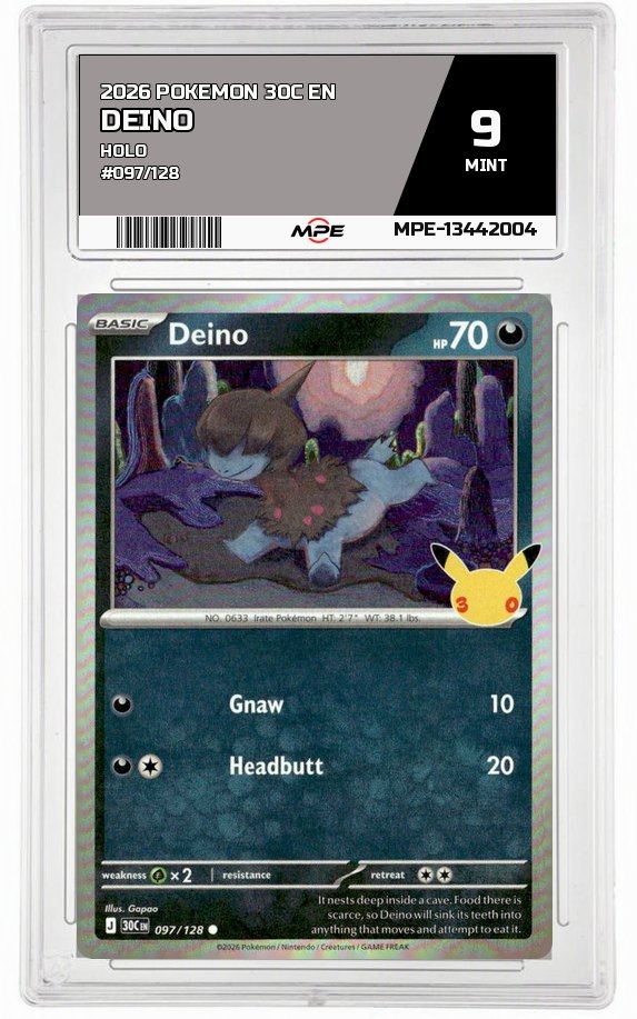 2026 POKEMON 30C EN HOLO #097/128 DEINO MPE 9 MINT — graded card auctioned from the MPE vault