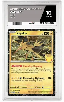 2021 ME MEGA EVOLUTION PROMO HOLO #098 ZAPDOS MPE 10 GEM/MT — graded card up for auction