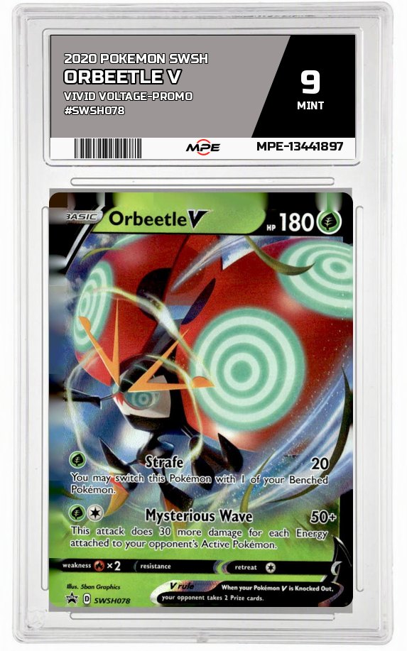2020 POKEMON SWSH VIVID VOLTAGE-PROMO #SWSH078 ORBEETLE V MPE 9 MINT — graded card auctioned from the MPE vault