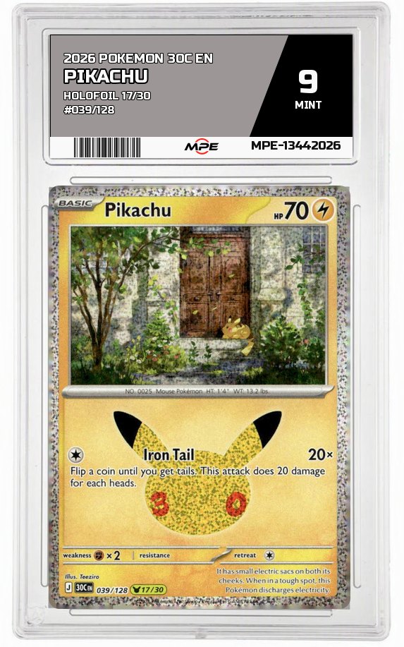 2026 POKEMON 30C EN HOLOFOIL 17/30 #039/128 PIKACHU MPE 9 MINT — graded card auctioned from the MPE vault