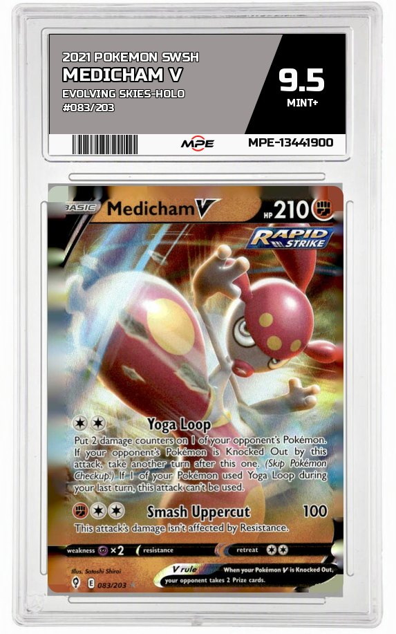 2021 POKEMON SWSH EVOLVING SKIES-HOLO #083/203 MEDICHAM V MPE 9.5 MINT+ — graded card auctioned from the MPE vault