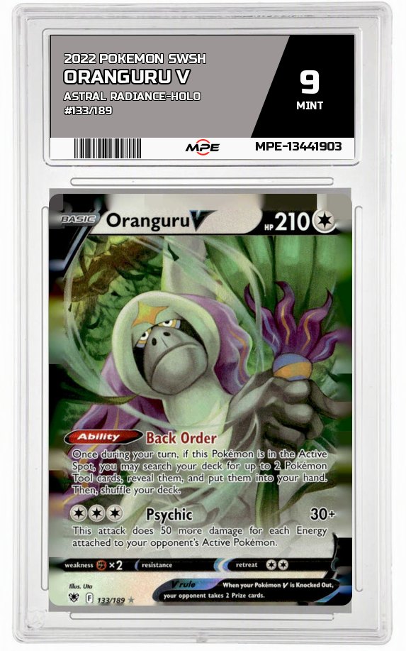 2022 POKEMON SWSH ASTRAL RADIANCE-HOLO #133/189 Oranguru V MPE 9 MINT — graded card auctioned from the MPE vault