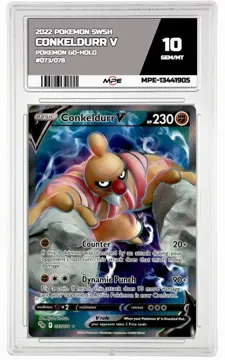 2022 POKEMON SWSH POKEMON GO-HOLO #073/078 Conkeldurr V MPE 10 GEM/MT — graded card up for auction