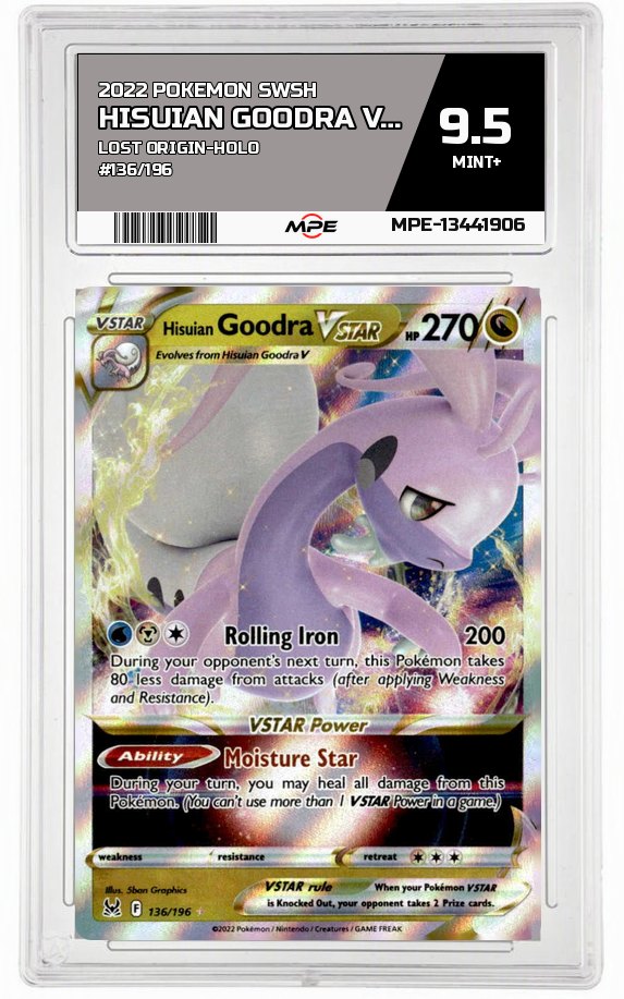 2022 POKEMON SWSH LOST ORIGIN-HOLO #136/196 Hisuian Goodra VSTAR MPE 9.5 MINT+ — graded card auctioned from the MPE vault