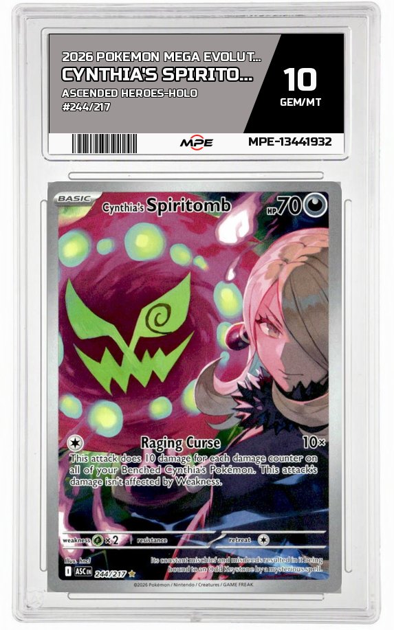 2026 POKEMON MEGA EVOLUTION ASCENDED HEROES-HOLO #244/217 Cynthia's Spiritomb MPE 10 GEM/MT — graded card auctioned from the MPE vault