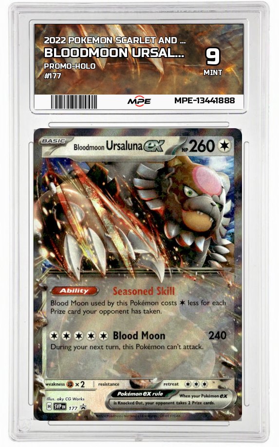 2022 POKEMON SCARLET AND VIOLET PROMO-HOLO #177 BLOODMOON URSALUNA EX MPE 9 MINT — graded card up for auction