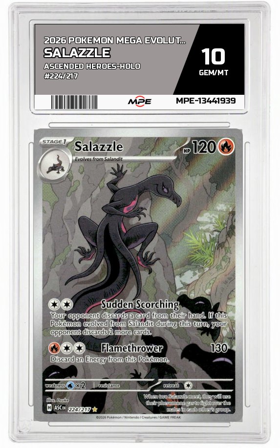 2026 POKEMON MEGA EVOLUTION ASCENDED HEROES-HOLO #224/217 Salazzle MPE 10 GEM/MT — graded card auctioned from the MPE vault