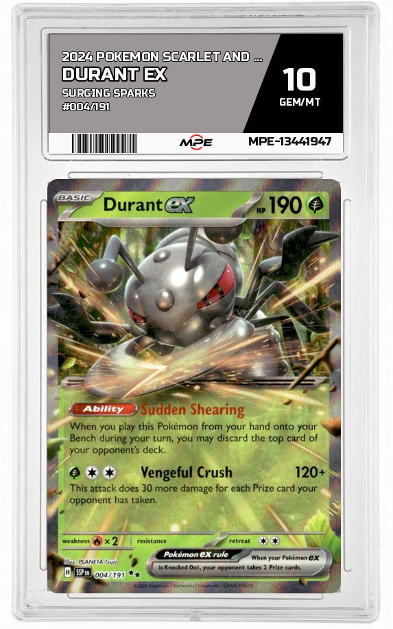 2024 POKEMON SCARLET AND VIOLET SURGING SPARKS #004/191 Durant EX MPE 10 GEM/MT — graded card up for auction