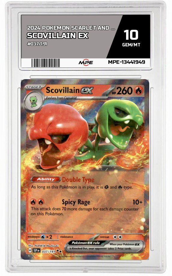 2024 POKEMON SCARLET AND VIOLET #037/191 SCOVILLAIN EX MPE 10 GEM/MT — graded card auctioned from the MPE vault