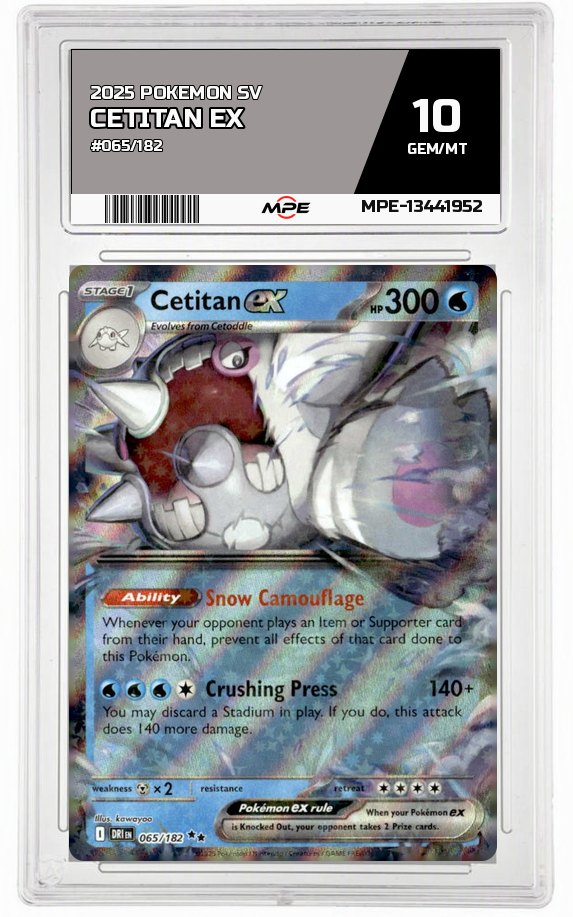 2025 POKEMON SV #065/182 CETITAN EX MPE 10 GEM/MT — graded card auctioned from the MPE vault
