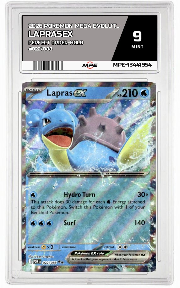 2026 POKEMON MEGA EVOLUTION PERFECT ORDER-HOLO #022/088 LaprasEX MPE 9 MINT — graded card auctioned from the MPE vault