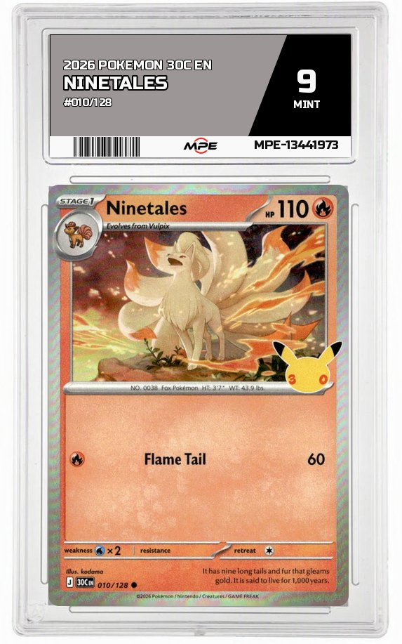 2026 POKEMON 30C EN #010/128 NINETALES MPE 9 MINT — graded card auctioned from the MPE vault