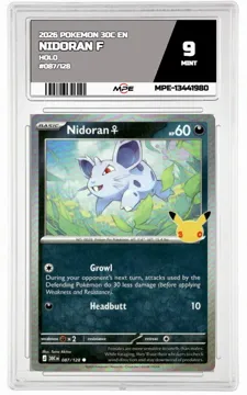 2026 POKEMON 30C EN HOLO #087/128 NIDORAN F MPE 9 MINT — graded card up for auction