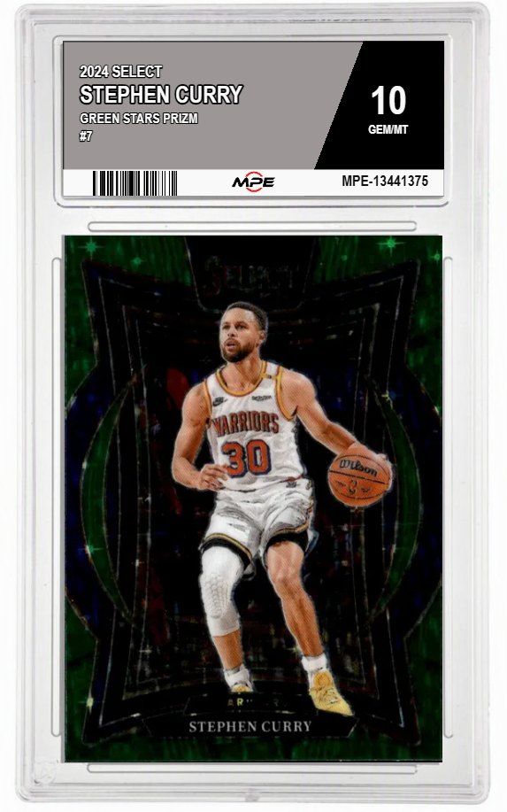 2024 SELECT Green Stars Prizm #7 STEPHEN CURRY MPE 10 GEM/MT — graded card auctioned from the MPE vault
