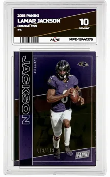 2025 PANINI Orange /199 #21 LAMAR JACKSON MPE 10 GEM/MT — graded card up for auction