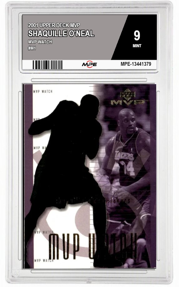 2001 UPPER DECK MVP MVP WATCH #M1 SHAQUILLE O'NEAL MPE 9 MINT — graded card auctioned from the MPE vault