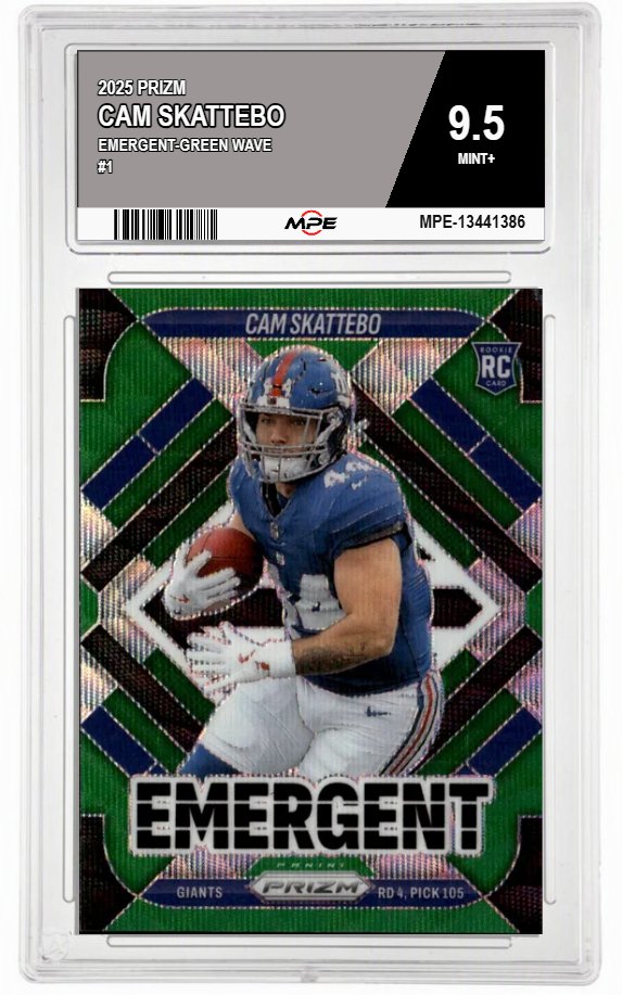 2025 PRIZM EMERGENT-GREEN WAVE #1 CAM SKATTEBO MPE 9.5 MINT+ — graded card auctioned from the MPE vault