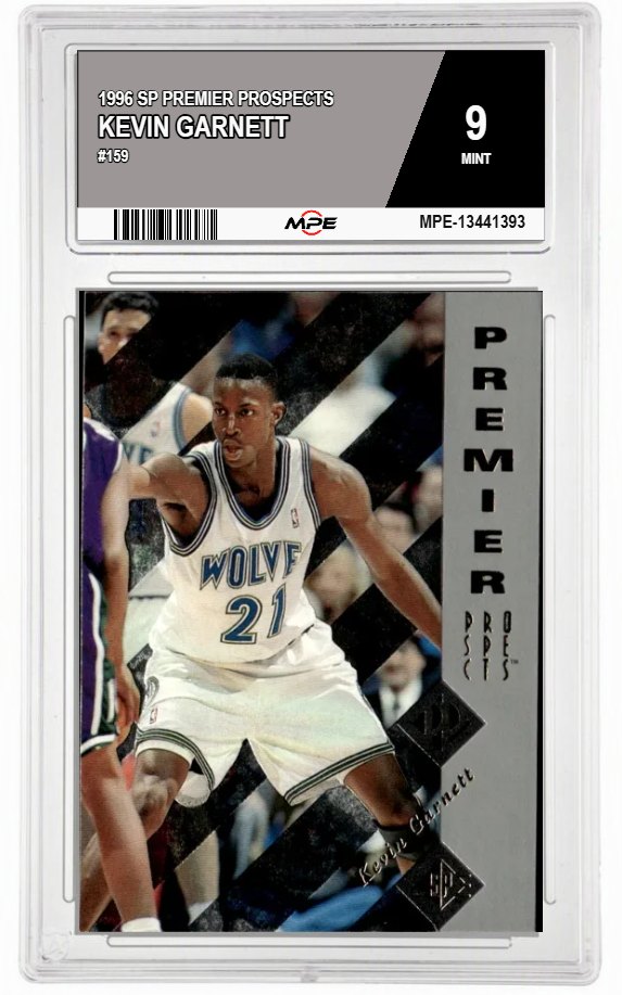 1996 SP PREMIER PROSPECTS #159 KEVIN GARNETT MPE 9 MINT — graded card auctioned from the MPE vault