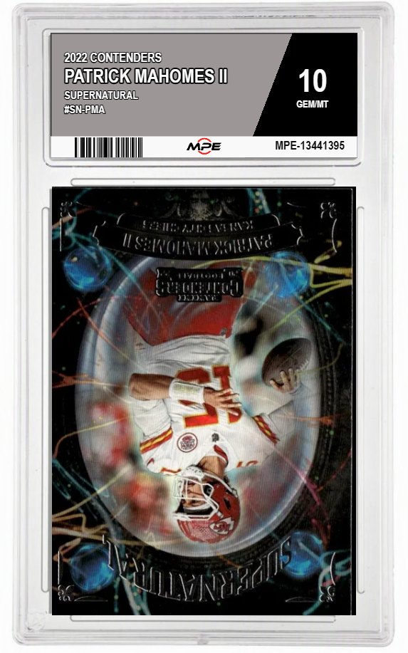 2022 CONTENDERS SUPERNATURAL #SN-PMA PATRICK MAHOMES II MPE 10 GEM/MT — graded card auctioned from the MPE vault
