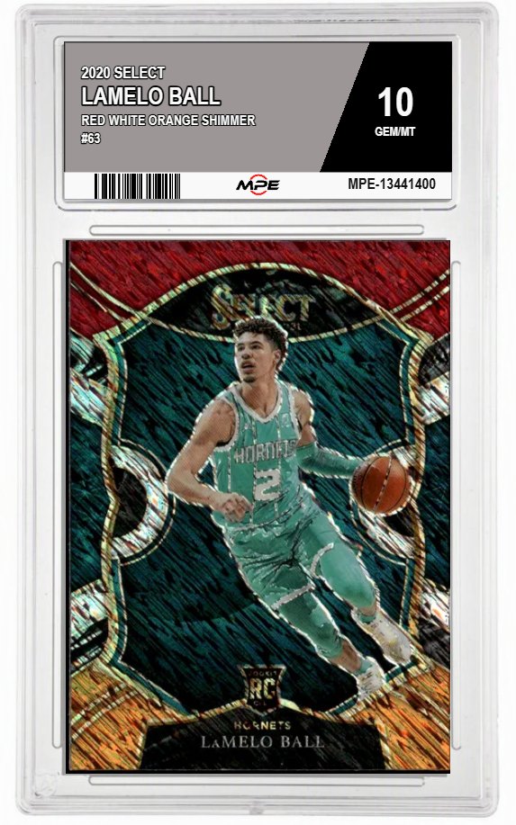 2020 SELECT Red White Orange Shimmer #63 LAMELO BALL MPE 10 GEM/MT — graded card auctioned from the MPE vault