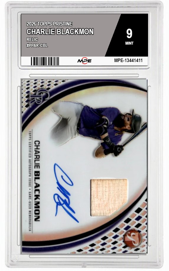 2026 TOPPS PRISTINE Relic #PPAR-CBL CHARLIE BLACKMON MPE 9 MINT — graded card auctioned from the MPE vault