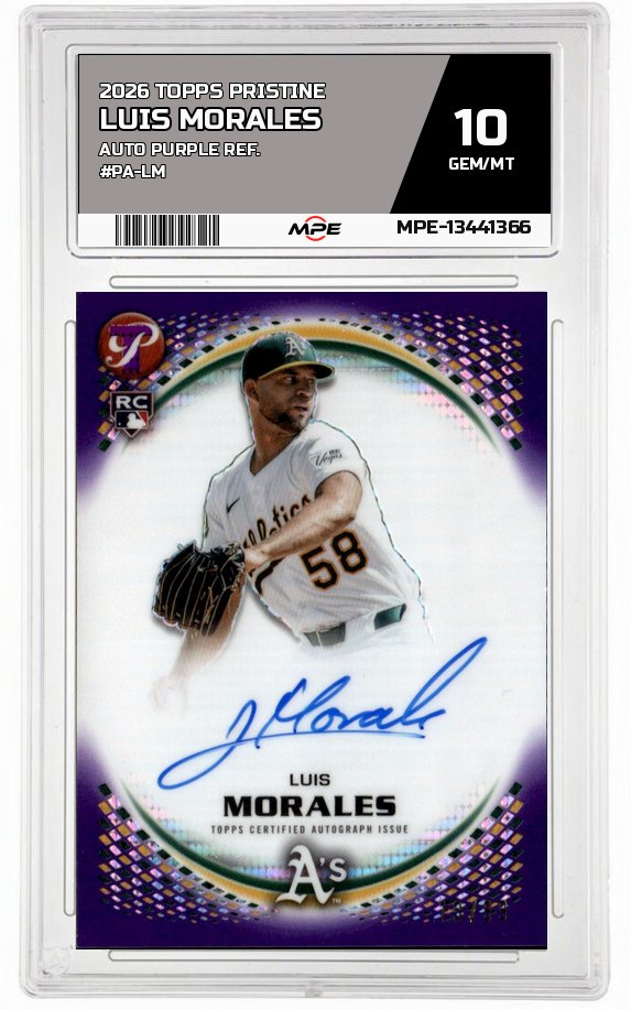 2026 TOPPS PRISTINE AUTO PURPLE REF. #PA-LM LUIS MORALES MPE 10 GEM/MT — graded card auctioned from the MPE vault
