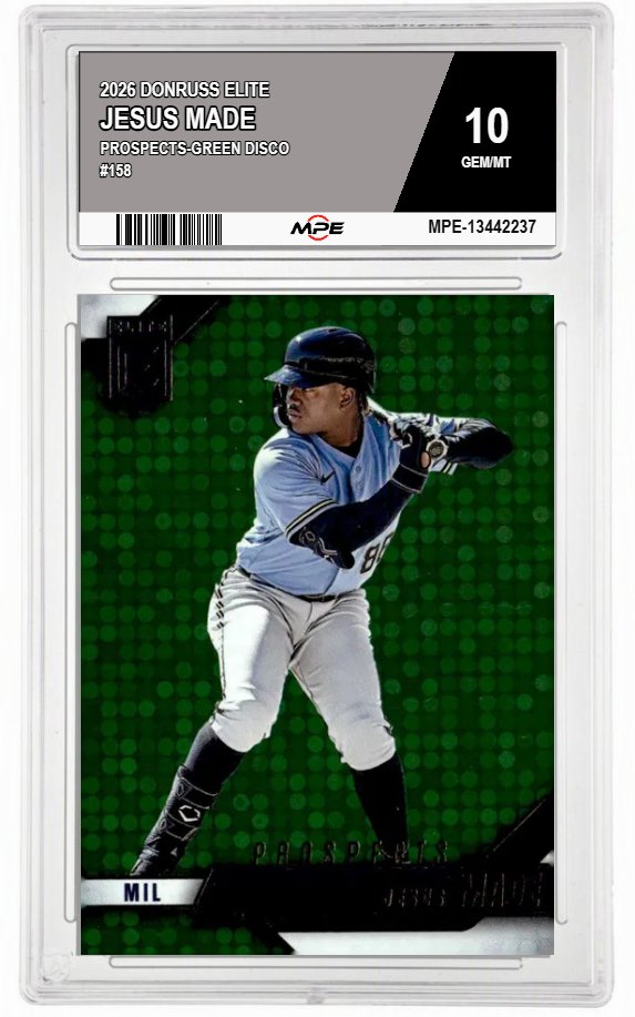 2026 DONRUSS ELITE PROSPECTS-GREEN DISCO #158 JESUS MADE MPE 10 GEM/MT — graded card auctioned from the MPE vault