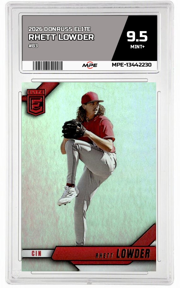 2026 DONRUSS ELITE #83 RHETT LOWDER MPE 9.5 MINT+ — graded card auctioned from the MPE vault