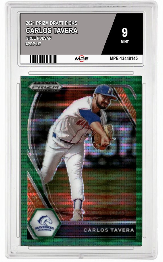 2021 PRIZM DRAFT PICKS GREE PULSAR #PDP137 CARLOS TAVERA MPE 9 MINT — graded card auctioned from the MPE vault