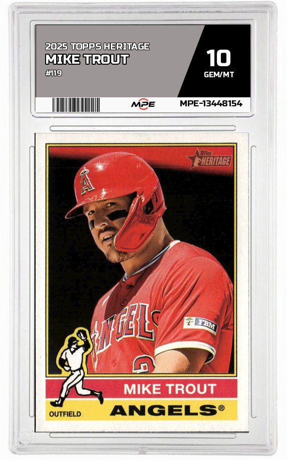 2025 TOPPS HERITAGE #119 MIKE TROUT MPE 10 GEM/MT — graded card auctioned from the MPE vault