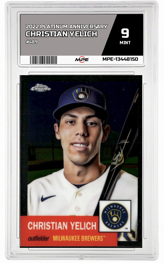2022 PLATINUM ANNIVERSARY #489 CHRISTIAN YELICH MPE 9 MINT — graded card auctioned from the MPE vault