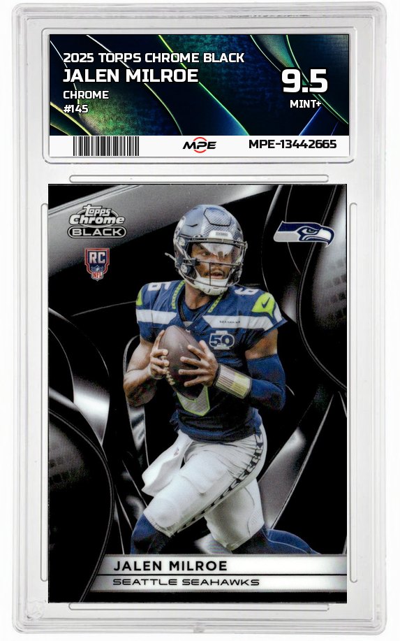 2025 TOPPS CHROME BLACK CHROME #145 JALEN MILROE MPE 9.5 MINT+ — graded card auctioned from the MPE vault