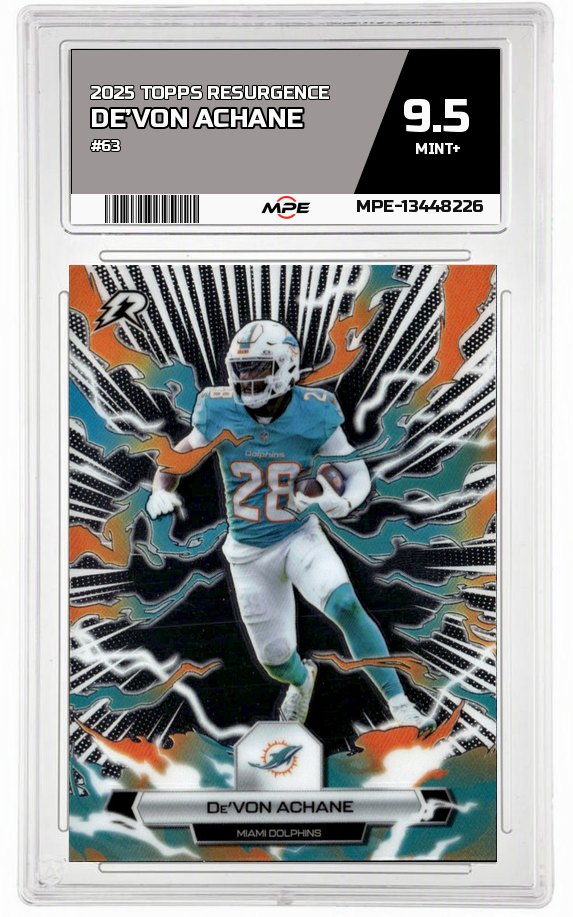 2025 TOPPS RESURGENCE #63 DE’VON ACHANE MPE 9.5 MINT+ — graded card auctioned from the MPE vault